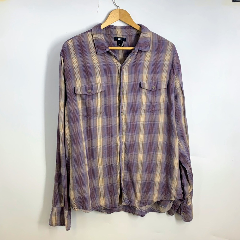 Paige Jeans Mens Everett Toasted Vanilla Plaid Flannel Shirt Size XL‎